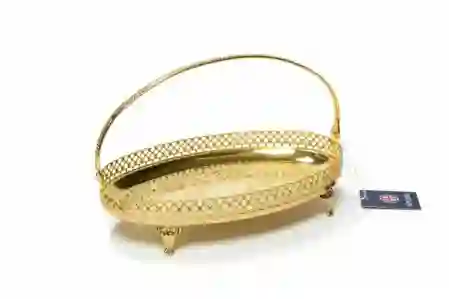 Resim Roy King Kulplu Tepsi Oval Ayaklı Altın 23x15cm