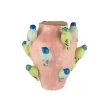 Resim Mikasa Moor Pembe Renkli Kuş Kabrtmalı Vazo 33x32cm