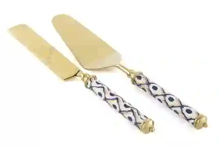 Resim Gold Mavi Desenli Kek Servis Seti