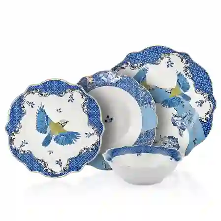 Resim ALLURE Mavi Kuş Desenli 24 Parça Porselen Yemek Takımı &Chiara Alessi&