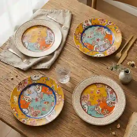 Resim Paısley Bone 20Cm 4Lu Yuvarlak Tabak Seti