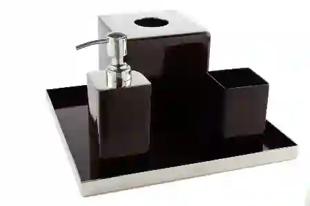 Resim Mikasa Moor Luna Bordo Gümüş Tepsili Banyo Seti 30X30X20
