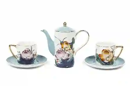 Resim Mikasa Moor Garden Mavi 2'li Duble Kahve Seti ve Demlik 200CC