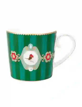 Resim Pip Studio Love Birds Yeşil Çizgili Madalyon Desenli Porselen Kupa 150ml