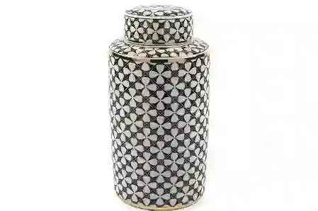 Resim Beyaz Kahverengi Yoncalı Seramik Küp 21x40cm