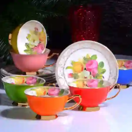 Resim Kosova Porselen 6'lı Rose Nescafe Takımı 220cc