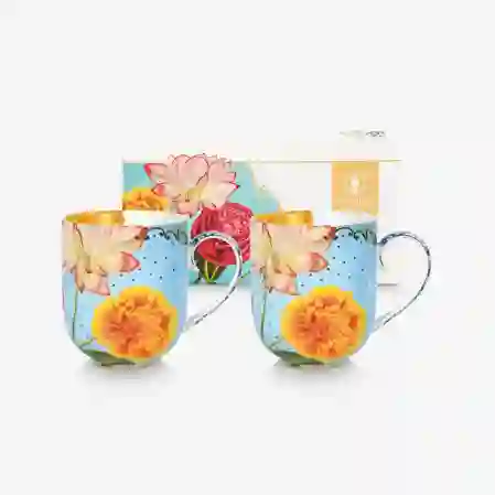 Resim Royal Mavi Çiçekli ikili Mug Seti