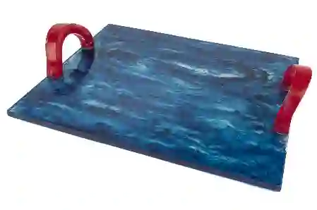 Resim Misty Mavi Kırmızı Tepsi 34x27x6cm