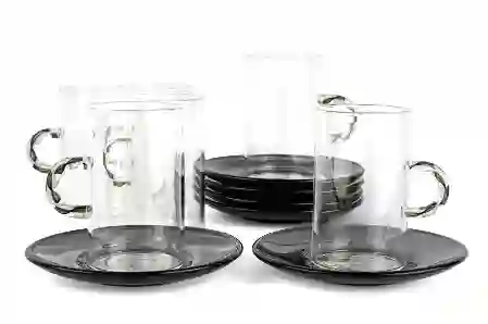 Resim 6lı Siyah Cam Çay Seti