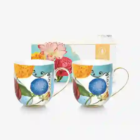 Resim Royal Mavi Çiçekli ikili Küçük Mug Seti
