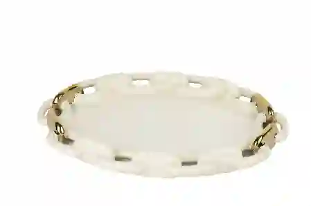 Resim Mikasa Moor Krem Gold Oval Zincir Servis 37X27Cm