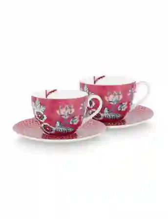 Resim Pip Studio Kırmızı Porselen Çay Fincan Seti 280ml Flower Festival Collection