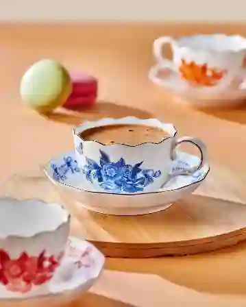 Resim Chiara Alessi Primavera Mavi 2 Kişilik Porselen Kahve Fincan Seti