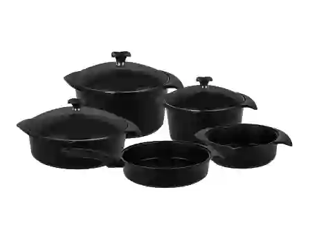 Resim Aryıldız Flipper 9 Parça Granit Döküm Siyah Cam Tencere Seti