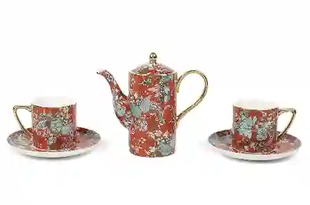 Resim Mikasa Moor Garden Kırmızı 2'li Duble Kahve Seti ve Demlik 200CC