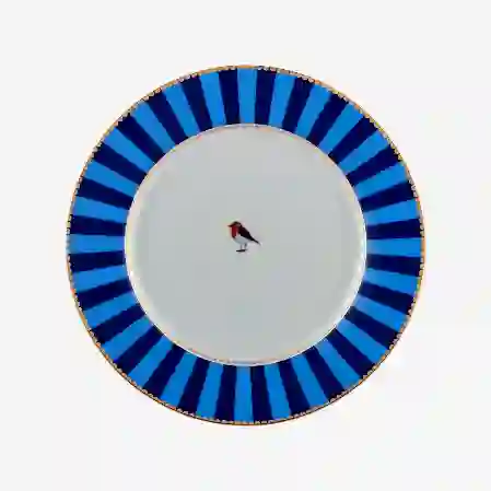 Resim Love Birds Mavi Çizgili Tabak 21 cm