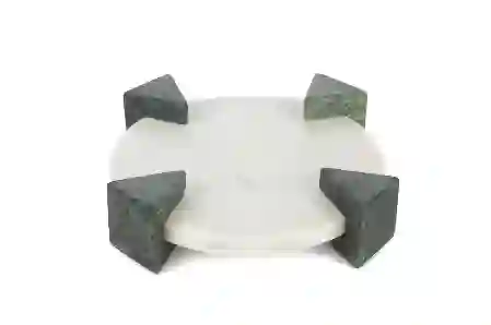 Resim Ayaklı Beyaz Mermer Dekoratif Tepsi 20x6cm