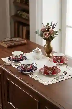 Resim Lucky Art Etro Bone 4Lu Çay Fıncanı Setı 180Cc