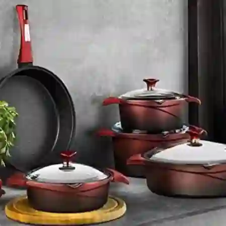 Resim Aryıldız Flipper Kırmızı Siyah 9 Parça Cam Tencere Seti