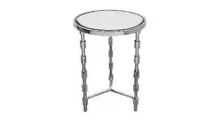 Resim Aynali Metal Ayaklı Yuvarlak Sehpa 41x66cm